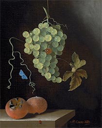 Still Life with a Hanging Bunch of Grapes, Two Medlars, and a Butterfly, 1687 by Adriaen Coorte | Giclée Canvas Print