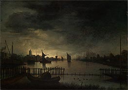 Moonlight Landscape with a City on Wide Canal, undated by Aert van der Neer | Giclée Canvas Print