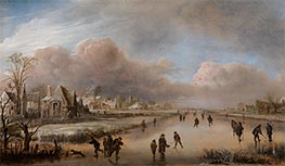 Skaters on a Canal, undated by Aert van der Neer | Giclée Canvas Print