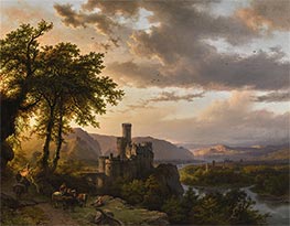 A Hilly Landscape with Castle and Travelers on a Path, 1855 by Barend Cornelius Koekkoek | Giclée Canvas Print