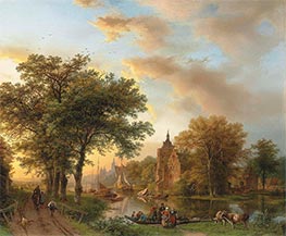 A River Landscape in Holland at Sunset, 1852 by Barend Cornelius Koekkoek | Giclée Canvas Print