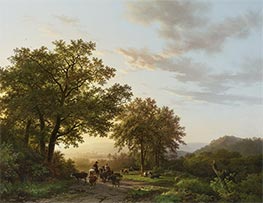 Travellers with Cattle and Donkeys on a Sunlit Path in a Rhenish Panoramic Landscape, 1840 by Barend Cornelius Koekkoek | Giclée Canvas Print
