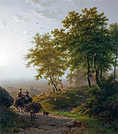 A Summer Landscape with Travellers and a Shepherd with His Flock, 1850 by Barend Cornelius Koekkoek | Giclée Canvas Print
