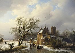 Skaters on the Ice in a Wooded Landscape, 1846 by Barend Cornelius Koekkoek | Giclée Canvas Print