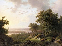 Sunset over a Rhenish Landscape with Travellers on a Wooded Path, 1849 by Barend Cornelius Koekkoek | Giclée Canvas Print