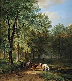 A Wooded Landscape with Travellers Resting on a Sunlit Path, 1830 by Barend Cornelius Koekkoek | Giclée Canvas Print