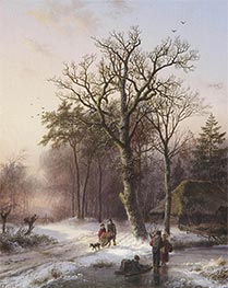 A Winter Landscape with Figures on a Path and Figures with a Sleigh on the Ice, 1842 by Barend Cornelius Koekkoek | Giclée Canvas Print