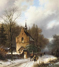 A Winter Landscape with a Chapel, a Horseman and Travellers on a Path, 1851 by Barend Cornelius Koekkoek | Giclée Canvas Print