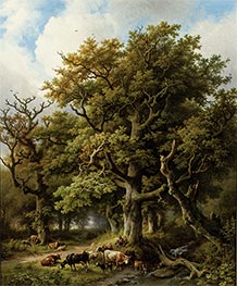 A Wooded Landscape with a Herdsman and His Cattle Resting Under an Oak Tree, 1855 by Barend Cornelius Koekkoek | Giclée Canvas Print