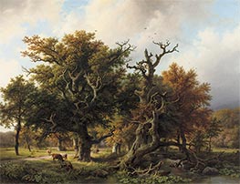 A Wooded Landscape with an Angler and Cattle Grazing, 1855 by Barend Cornelius Koekkoek | Giclée Canvas Print