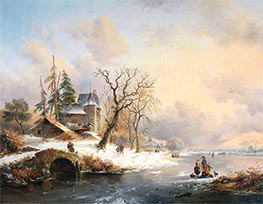 Winter Landscape with Figures near a Mansion, Undated by Kruseman | Giclée Canvas Print