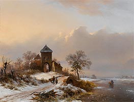 Winter Landscape with the Entrance Gate of the Brewery at Vilvoorde, 1844 by Kruseman | Giclée Canvas Print