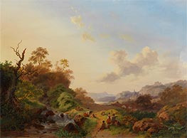 Summer Landscape with Figures and Cattle near a Waterfall, 1849 by Kruseman | Giclée Canvas Print