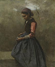 A Pensive Girl, c.1865/70 by Corot | Giclée Canvas Print