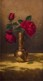 Red Roses in a Japanese Vase on a Gold Velvet Cloth, c.1885/90 by Martin Johnson Heade | Giclée Canvas Print